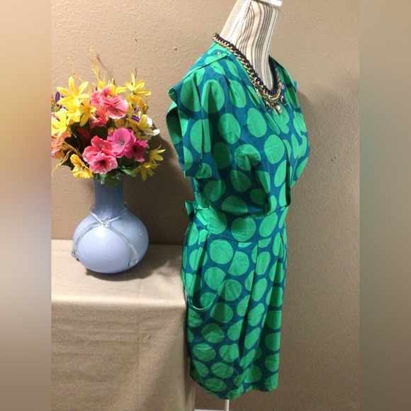 CLOSET BLU  Green POLKA dot dress with pockets in the sides - Picture 4 of 13